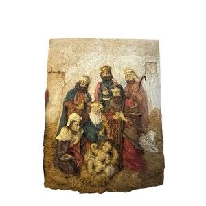 Christmas Nativity‎ Scene Birth of a King 3D Wall Plaque Cold Cast
